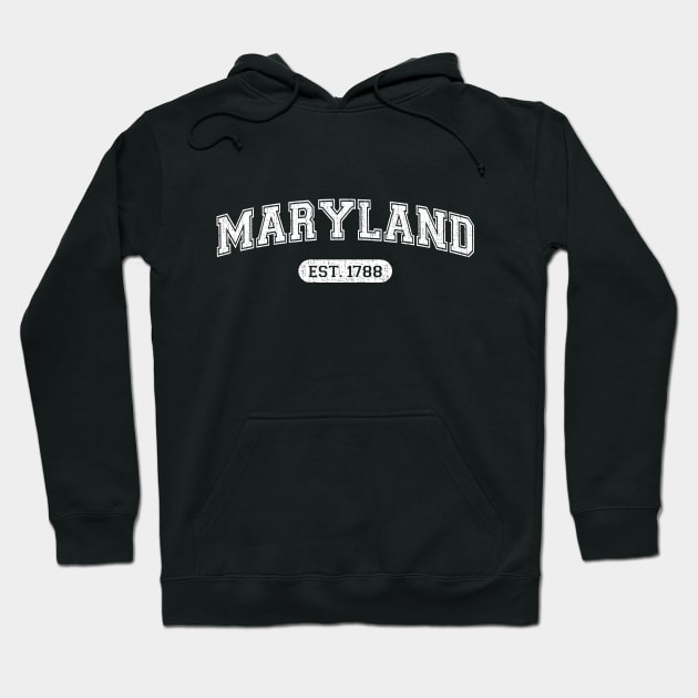 Classic College-Style Maryland 1788 Distressed University Design Hoodie by Webdango